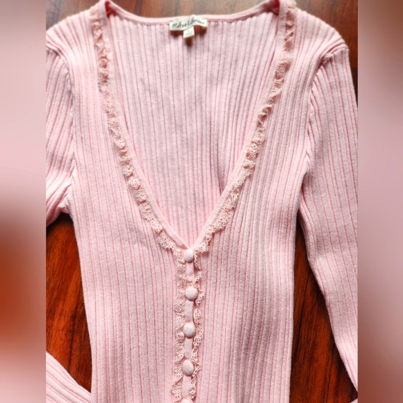 FOR LOVE & LEMONS LENA PINK SLIM CARDIGAN L 8/10 - Picture 3 of 6